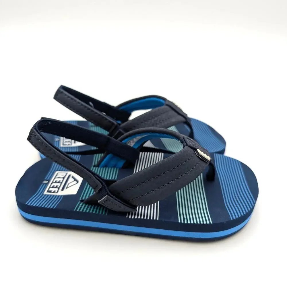 Reef Little Ahi Flip Flops Sandals Kids' Deep Sea Stripes Size US8 EU24